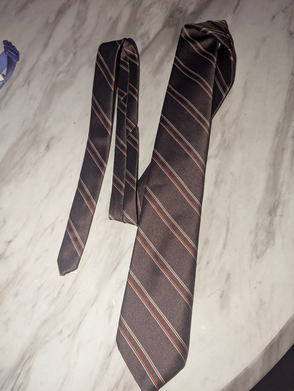 Hardy Amies London Mens Striped Tie Brown Copper Silver Classic Necktie Business